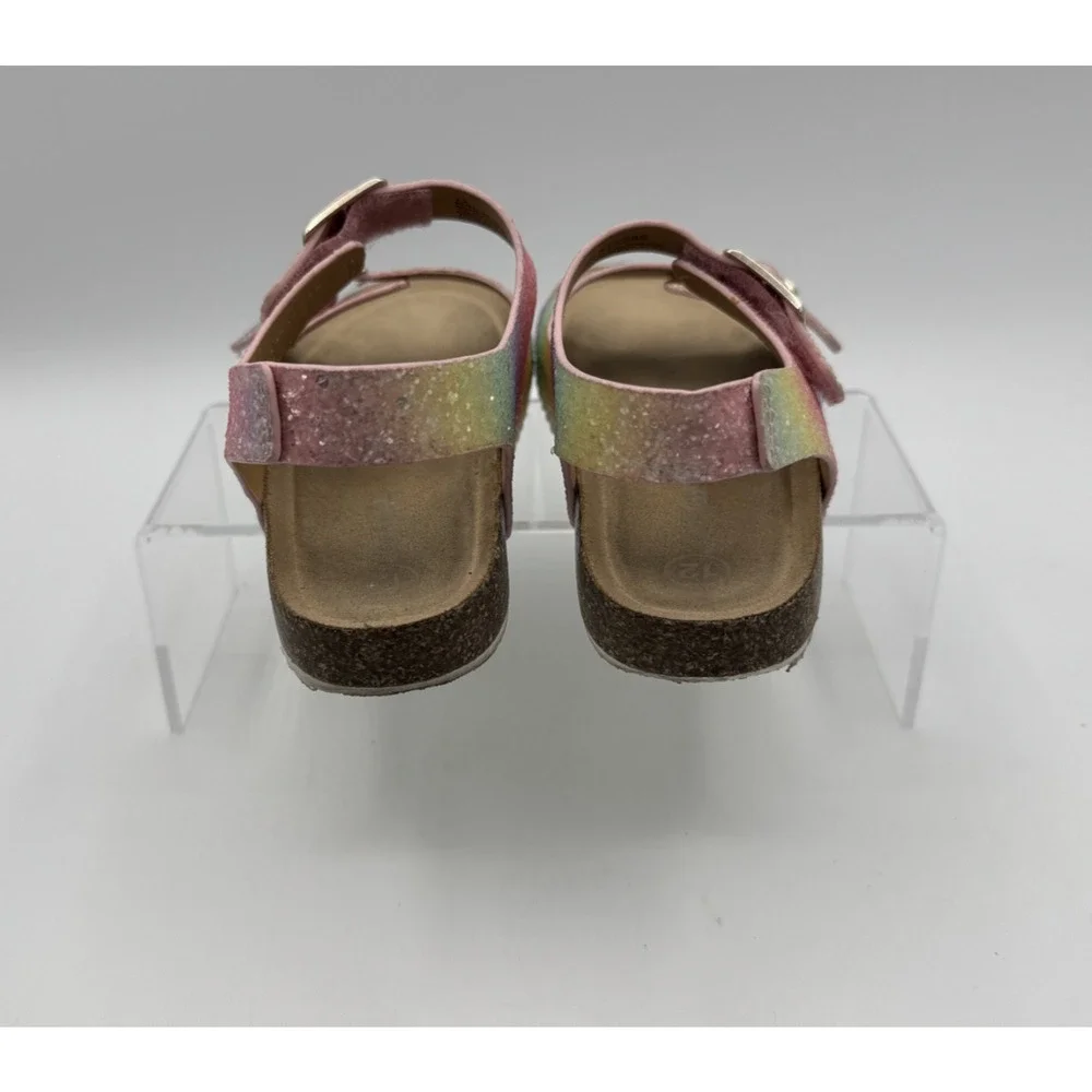 Cat & Jack Multi Color Glitter Girls Buckle Sandals, Adjustable Sz.12 Pre-owned